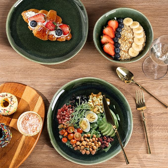 AmorArc Ceramic Dinner Plates Set of 6, 10.5 Inch Handmade Reactive Glaze Stoneware Plates, Rustic Shape Dinnerware Dish Set for Kitchen, Microwave & Dishwasher Safe, Scratch Resistant