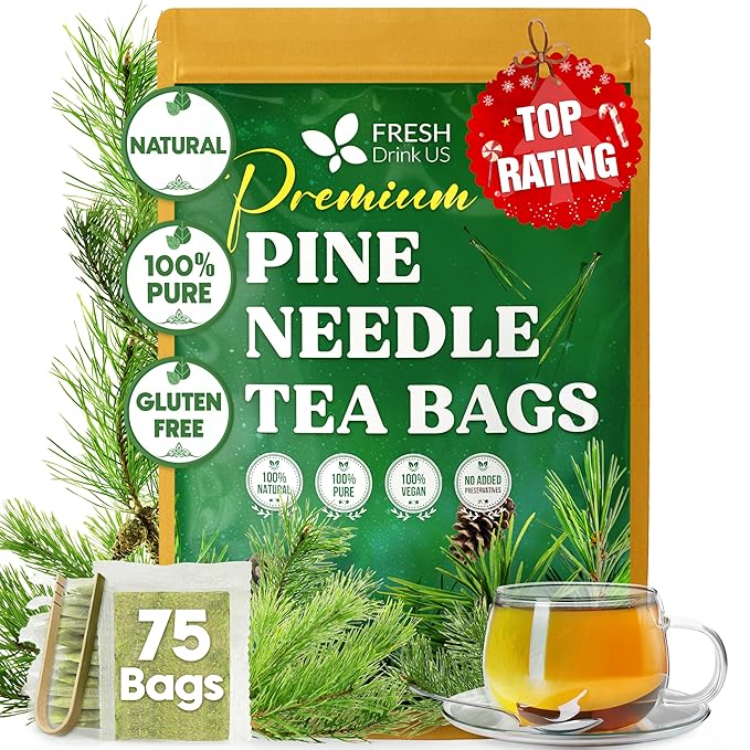 FreshDrinkUS, Pine Needle Tea Bags – 75 Tea Bags, Naturally Caffeine-Free, Refreshing Herbal Tea, Wild-Harvested Pine Leaves, Aromatic and Soothing – Non-GMO & Eco-Friendly Packaging
