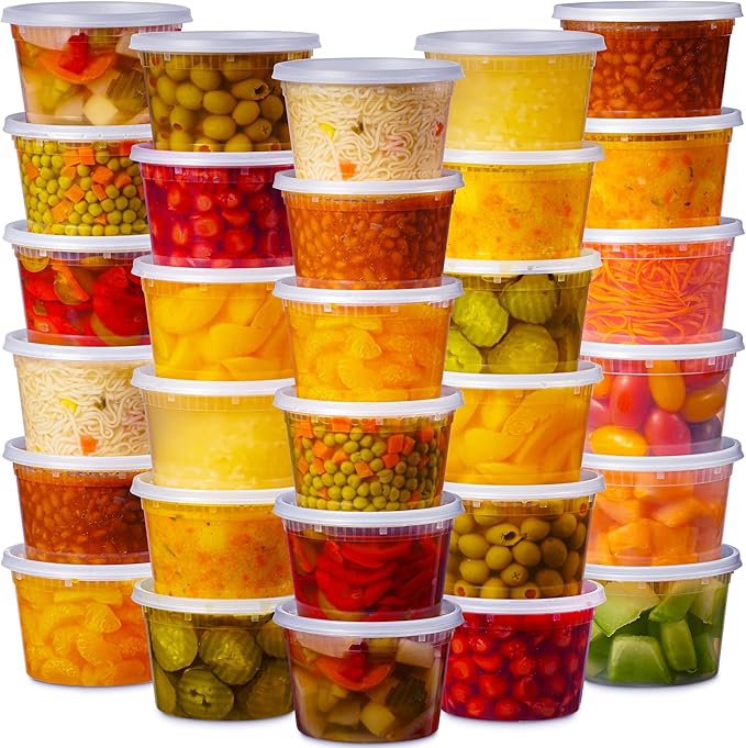 48 Pack Plastic Deli Containers with Lids (16, 32 oz 24 Each) - Food Storage Containers with Lids - Clear Disposable Meal Prep Containers, BPA Free, Stackable, Leakproof, Microwave and Freezer Safe