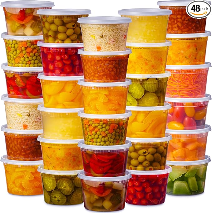 Munfix 48 Pack 16 Oz Plastic Deli Containers with Lids - Food Storage Containers with Lids - Clear Disposable Airtight Meal Prep Containers, BPA Free, Stackable, Leakproof, Microwave and Freezer Safe