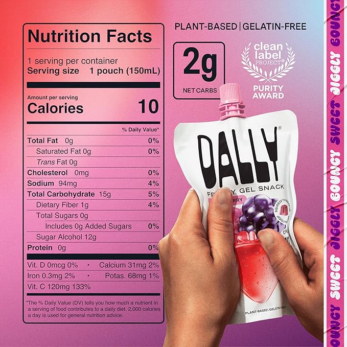 Dally Mixed Berry Drinkable Konjac Jelly 10 Pouches | Healthy 10-Calorie, Keto, Gluten Free, Sugar Free Korean Fruit Snack | Prebiotics & Postbiotics for Skin, Immune & Weight Management