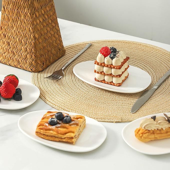 Neaylfe Ceramic Appetizer Plates Set of 6, 6.7 inch Small Dessert Plates, White Salad Plates, Dinnerware Dishes Set for Snacks, Pasta, Side Dishes, Microwave, Oven Safe