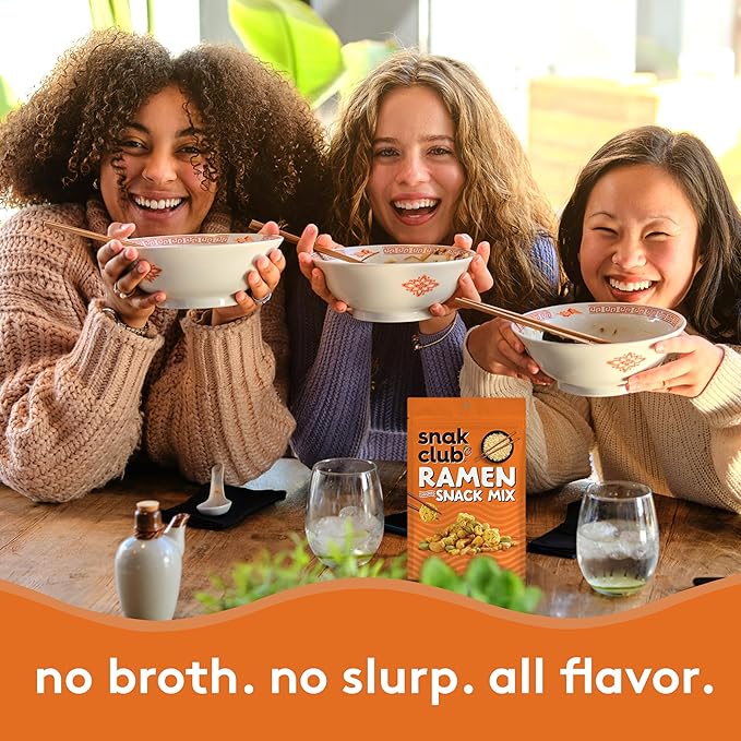 Snak Club Ramen Flavored Snack Mix, Crunchy Ramen Pieces, Toasted Corn, Sesame Sticks, Peanuts, Cashews, Soybeans, Edamame, 8 oz Resealable Bag