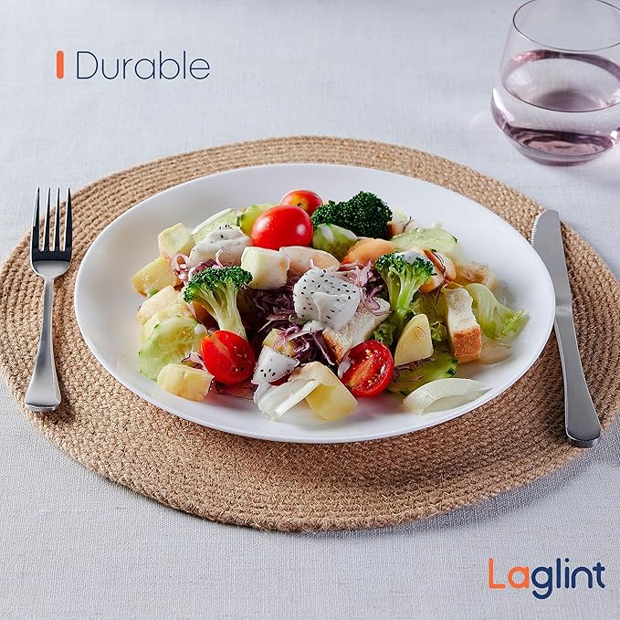 LaGlint 10.5 inch Dinner Plate Set of 6, Lightweight Round Opal Glass White Dinnerware Plates, Dishwasher and Microwave Safe
