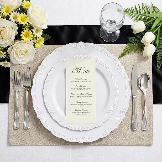 U-QE 60PCS White-Plastic-Plates for Party - High End Disposable Plates for Weddings - White Plates Disposable Heavy Duty Including 30PCS 10.25'' Dinner Plates & 30PCS 7.5'' Dessert Plates