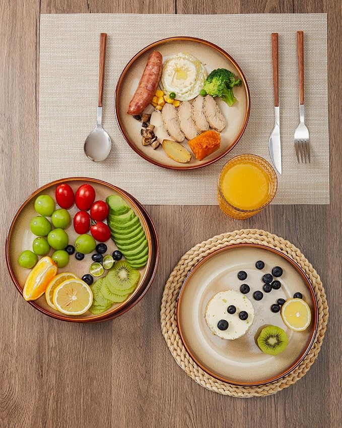 Pokini Stoneware Plates Set of 6, 8 Inch Handmade Reactive Glaze Ceramic Set for Dessert, Salad, Appetizer, Small Dinner Plates, Microwave & Dishwasher Safe, Highly Chip and Crack Resistant