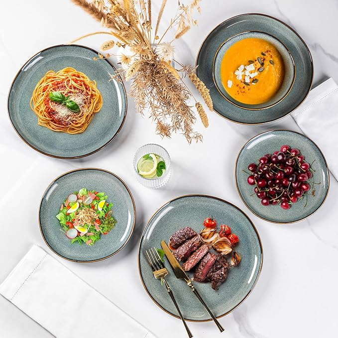 AmorArc Ceramic Dinner Plates Set of 6,10.5 Inch Handmade Reactive Glaze Stoneware Plates,Rustic Shape Dinnerware Dish Set for Kitchen,Microwave & Dishwasher Safe,Scratch Resistant