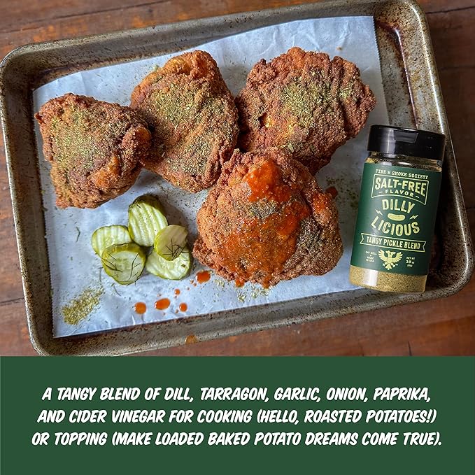 Fire & Smoke Society Salt-Free Dilly Licious Seasoning Blend | All Purpose Seasoning | Chicken, Fish, Potatoes, Veggies | Garlic, Onion, Dill | M 3.9 oz