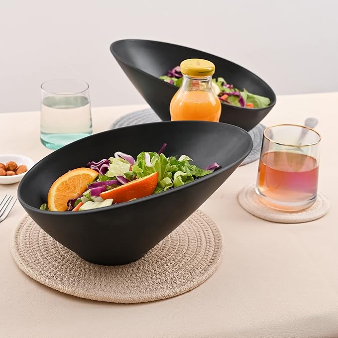 LOVYANXUE Bamboo Fiber Salad Bowls, 4 Packs Compostable 33 Ounce Elegant Black Angled Bowls for Salad, Pasta, Soup, Prep, Ideal for Home and Restaurant