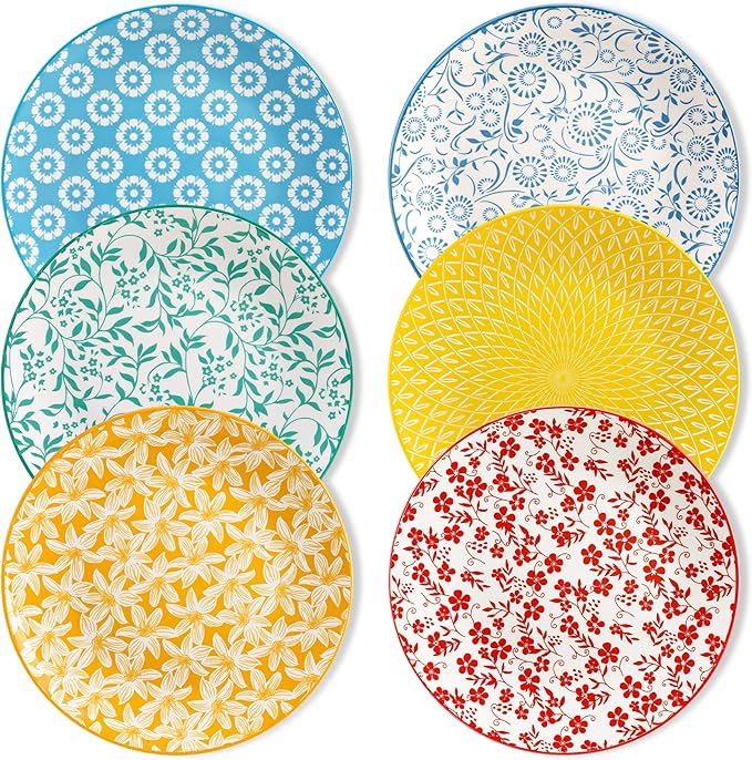 vancasso Ceramic Dinner Plates Set of 6, Large Vintage Plates 10.25 Inch Set of 6 for Kitchen, Porcelain Colorful Plates for Kitchen, Microwave Oven Dishwasher Safe, Vintage Gift, Pastel