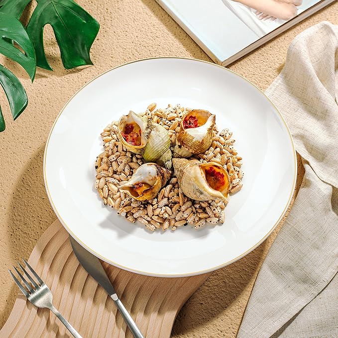 BTaT- White Porcelain Dinner Plates, Set of 12, 10.5" Gold Rimmed, Classic Style, Formal Dining
