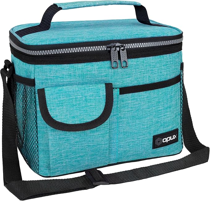 opux Insulated Lunch Box for Men Women Kids, Leakproof Reusable Lunch Bag Cooler for Work School Office, Soft Thermal Lunchbox Tote Shoulder Strap for Boys Girls Adults, Heather Sea Blue, 14 Can/8L
