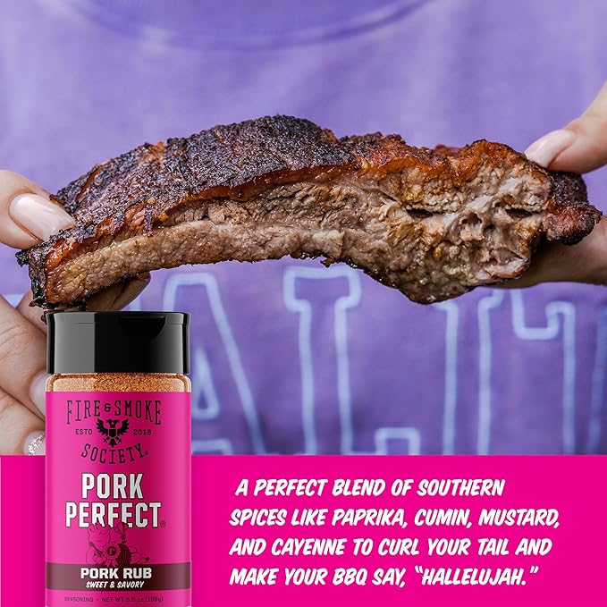 Fire & Smoke Society Pork Perfect Pork Rub | BBQ Seasoning for Smoking and Grilling Meat | Ribs, Dry BBQ Rubs and Spices | Paprika, Mustard, Cayenne Pepper & Salt | M 5.5 oz