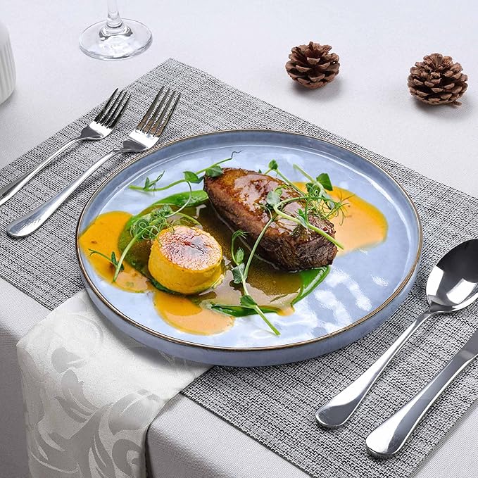 LIANYU 6PCS Ceramic Flat Dinner Plates Set, Porcelain Salad Appetizer Dishes with High Edge, 7.9” Dessert Plates Set, Microwave, Oven, dishwasher Safe, Chip & Scratch Resistant, Serenity Blue