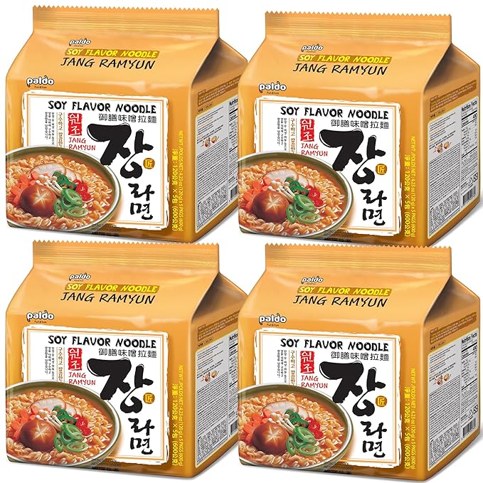 Paldo Fun & Yum Jang Ramen Mild Instant Noodles with Soup, Soy Flavored Broth, Savory Flavor Best Oriental Style Korean Ramyun, K-Food, 팔도 장라면 Family Pack, 120g (4.23 oz) x 20 Pack