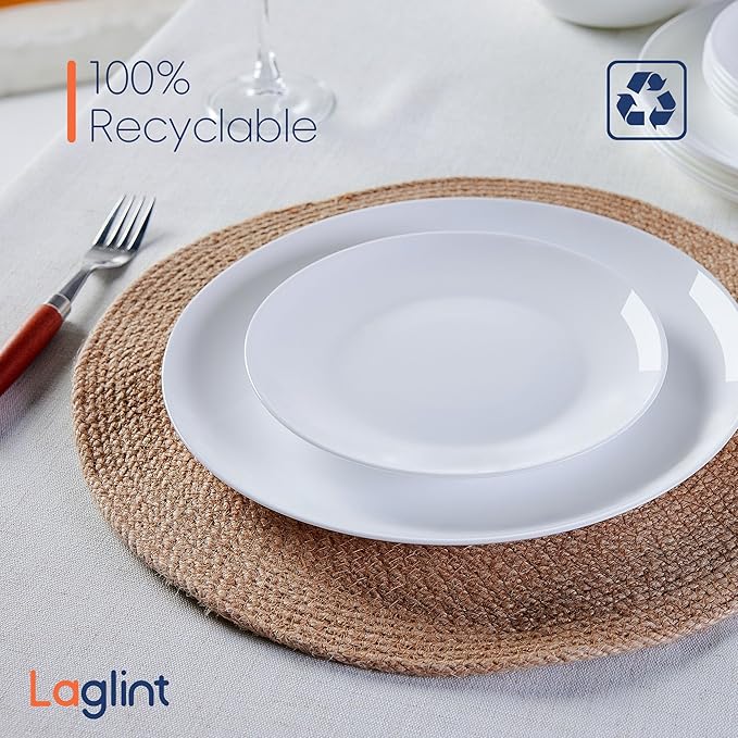 LaGlint 10.5 inch Dinner Plate Set of 6, Lightweight Round Opal Glass White Dinnerware Plates, Dishwasher and Microwave Safe