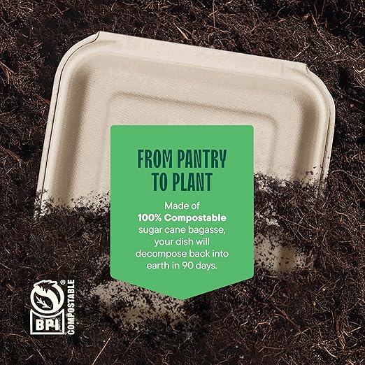 [Bulk - 200-Count] 100% Compostable to Go Containers 9x9" Clamshell Take Out Food Container with Hinged Lid - Disposable Togo Plates - Biodegradable Eco-Friendly Takeout Box Made of Sugar Cane Bagasse