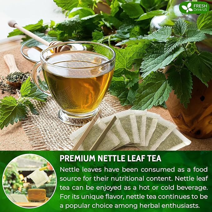 FreshDrinkUS, Premium 75 Nettle Leaf Tea Bags, 100% Natural & Pure, Stinging Nettle Leaf Tea, Burn Nettle, Stinging Nettle, Stinger Tea, No Sugar/Caffeine/Gluten, Vegan