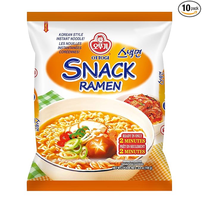 OTTOGI SNACK RAMEN, KOREAN STYLE INSTANT NOODLE, Traditional Instant ramen, Thin Noodle and Mild Flavor (3.8oz) - 10 Pack…