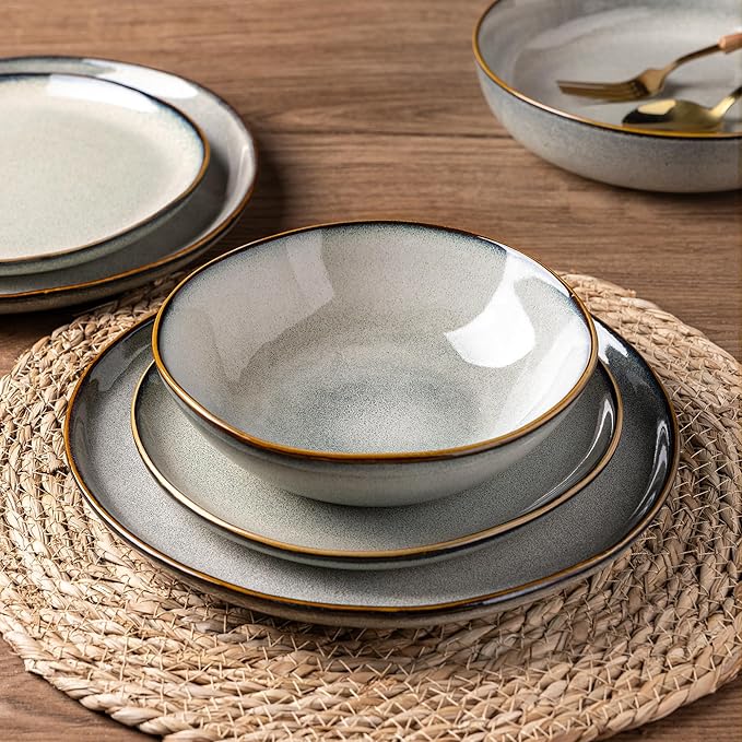 AmorArc Ceramic Dinnerware Sets,Handmade Reactive Glaze Stoneware Plates and Bowls Sets,Highly Scratch Resistant | Dishwasher & Microwave Safe Dishes Set,Service for 8 (24pc)
