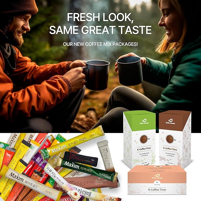CUTIE MANGO Maxim & KANU Premium Korean Instant Coffee Sampler White, Mocha Gold, Americano, Latte Café-Style Camping Party Easy-to-Mix Single Serve Packets Variety Pack 20 Sticks (6 Flavors)