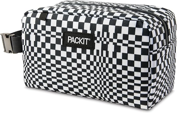 PackIt Freezable Small Insulated Snack Box, Checked Out, with EcoFreeze Technology (Built-in Ice Pack), Mini Cooler or Small Lunch Bag, For Fresh Snacks On the Go, for Work, Gym, or Travel