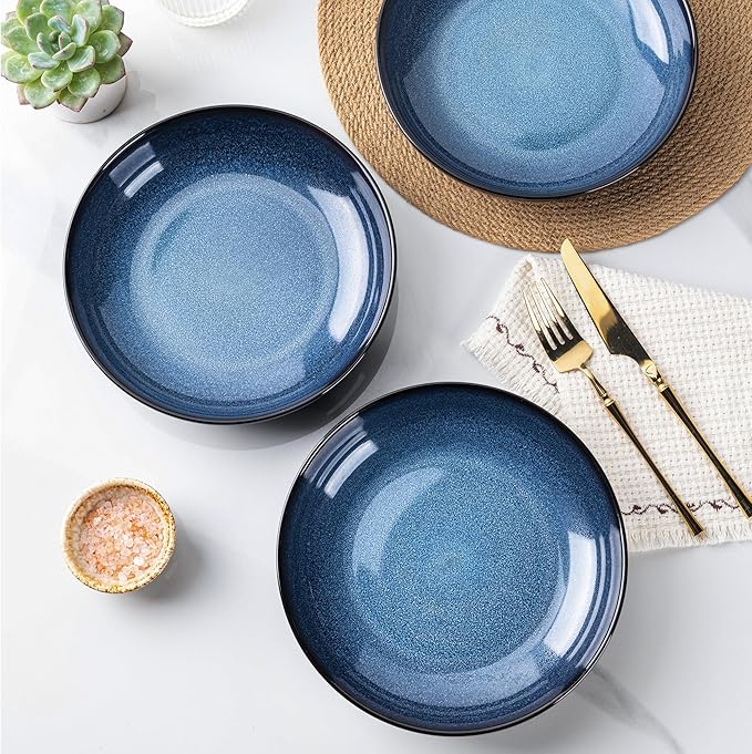 LERATIO Pasta Bowls,Ceramic 38oz Pasta Bowls,9.0" Reactive Glaze Pasta Bowl Set of 4,Microwave & Dishwasher,Oven Safe,Large Wide Serving Bowls for Salad, Dessert,Pizza,Fruit -Blue