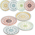 Foraineam 8 Pieces 8 Inch Round Porcelain Salad Plates, Decorative Appetizer Plates Dessert Dishes, Colorful Floral Serving Dishes for Luncheon, Steak, Fruit, Snack, Microwave and Dishwasher Safe