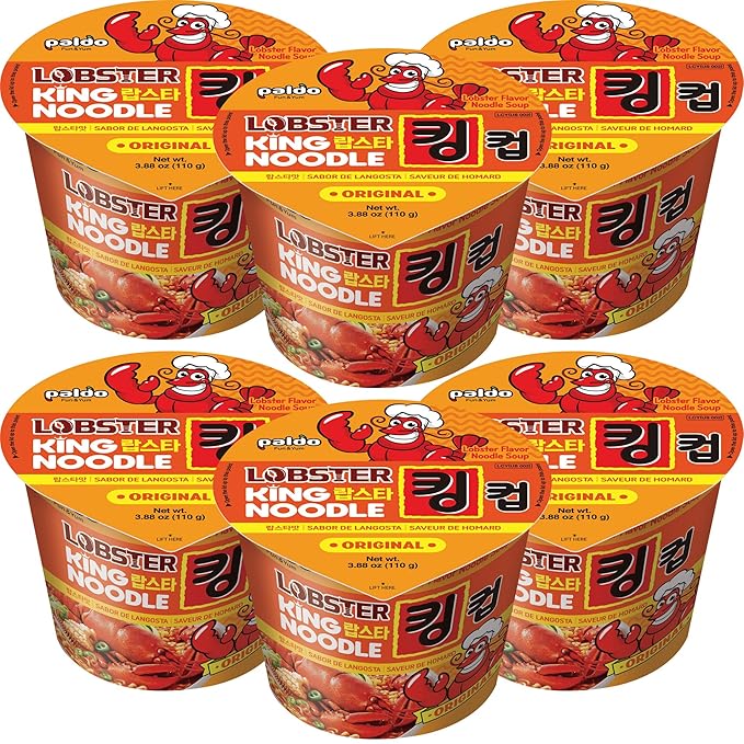 Paldo Fun & Yum Lobster Instant Big Cup Noodles with Soup, Lobster Seafood Flavor Based Broth, Best Oriental Style, Original Korean King Cup Ramyun 110g 3.88 oz (Pack of 6)
