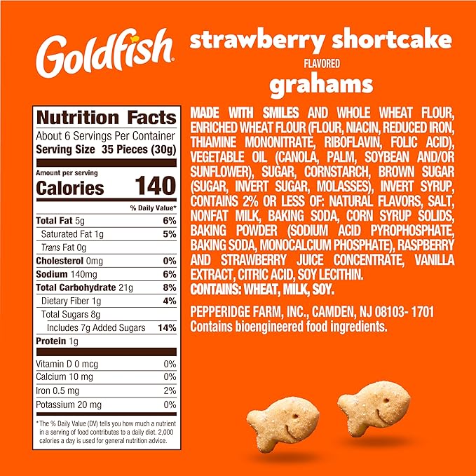 Goldfish Grahams Strawberry Shortcake Flavored Baked Snack Crackers, 6.6 Oz Bag (Pack of 2)