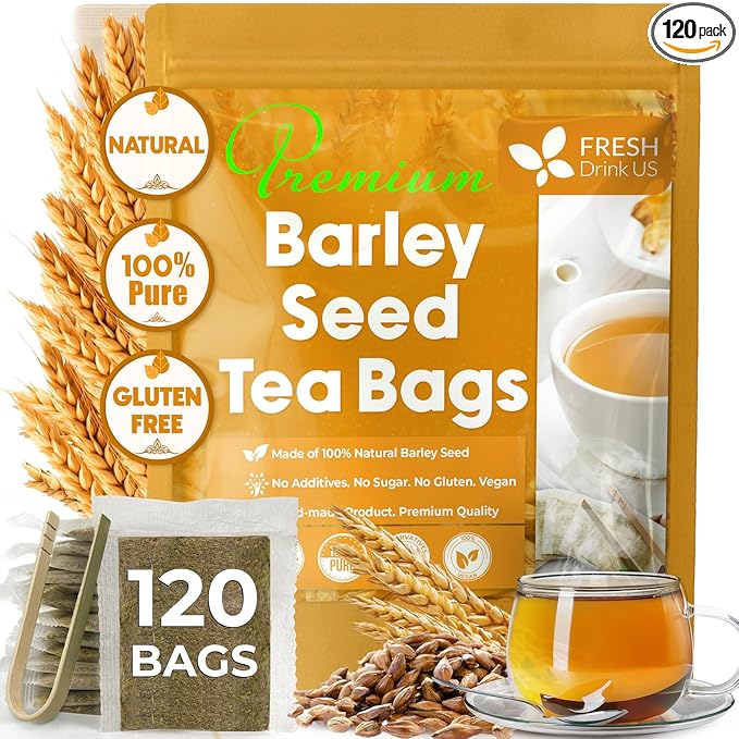 FreshDrinkUS Premium 120 Barley Tea Bags, 100% Natural & Pure. Loose Barley Herbal Tea. Made with Natural Material Tea Bags. No Sugar, No Caffeine, No Gluten, Vegan