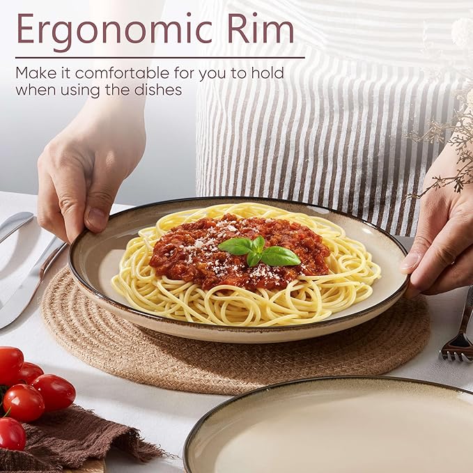 Herogo Ceramic 10.43 Inch Dinner Plates Set of 4, Stoneware Dinnerware Plate Set, Double Reactive Glaze Large Dinnerware Plates for Kitchen, Microwave, Oven & Dishwasher Safe, Cream Khaki