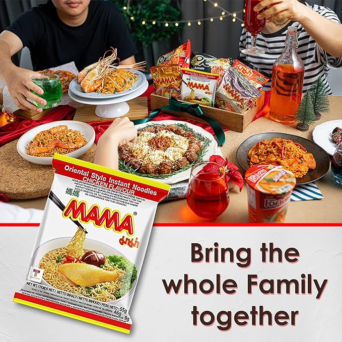 MAMA Noodles CHICKEN Instant Spicy Noodles with Delicious Thai Flavors, Hot And Spicy Noodles with Chicken Soup Base, No Trans Fat with Fewer Calories Than Deep Fried Noodles (Chicken Flavor, 30 Pack)