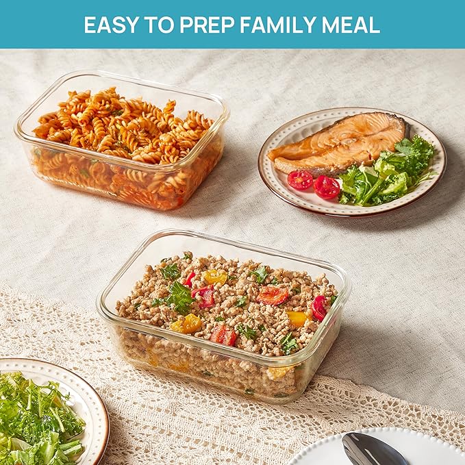 Vtopmart 2Pack 1860ml/63oz Large Glass Storage Containers with Lids, Meal Prep Food Container Set with Snap Airtight Lid for Baking, Microwave, Oven, Leak Proof, for Freezer, Dishwasher, Pink
