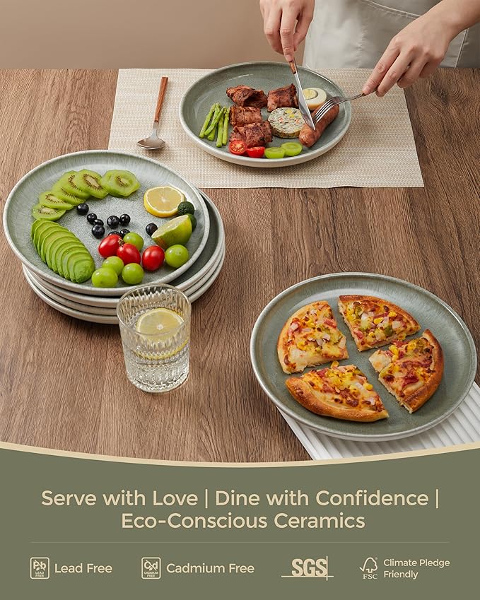 Pokini Gradient Green Dinner Plates Set of 6, 10 Inch Reactive Glaze Ceramic Plates Set, Modern Dinnerware Dishes Set for Kitchen, Microwave & Dishwasher Safe, Highly Chip and Crack Resistant