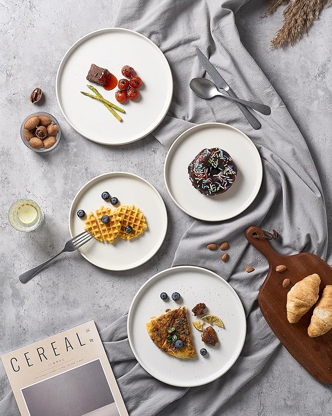 famiware Star Dinner Plates for 6, 10 inches Plate Set, Scratch Resistant, Stoneware Dinnerware, Kitchen Modern Rustic Serving Dishes, Matte White (Pack of 2)