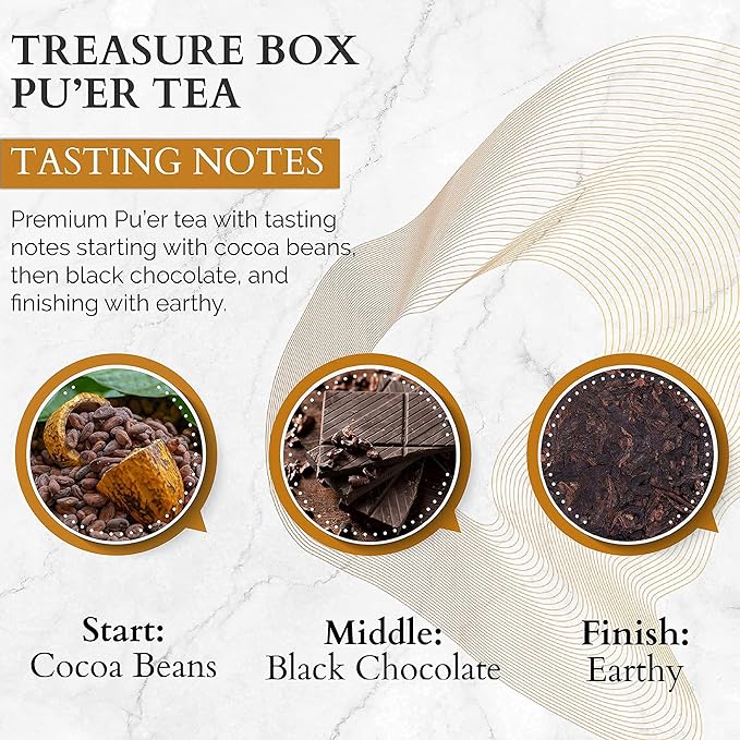 Organic Cocoa Pu-erh Loose Tea I POWERFUL Detox Immune I Heart & Digestion Support, 15 Sachet Tea Bags (Pack of 3) |By T SECRETEA, Treasure Box
