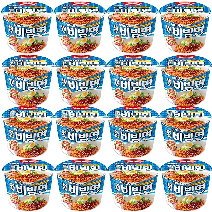 Paldo Fun & Yum Bibim Men Instant Cold Cup Noodles, Brothless Cold Ramen with Sweet & Spicy Seasoning Sauce, Best Oriental Style Korean Ramyun, Soupless K-Food, 팔도 비빔면 킹 컵 115g (4.05 oz) x 16 Pack