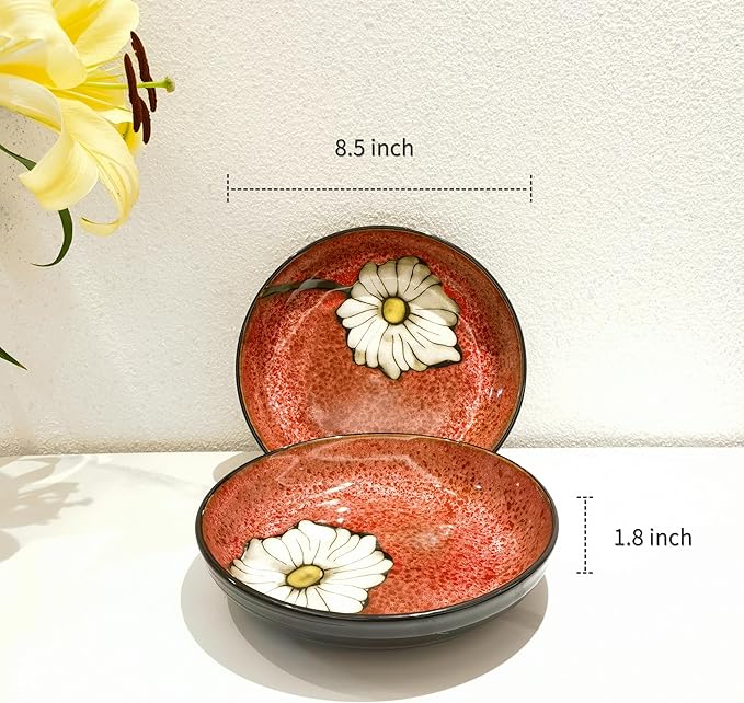 rockgoldbug 30oz Ceramic Pasta Bowls For Kitchen, 8.5 in - Pasta bowl set of 4 - For Pasta,Salad,Appetizer, Serving etc - Dishwasher, Microwave, and Oven Safe - For Breakfast, Lunch and Dinner