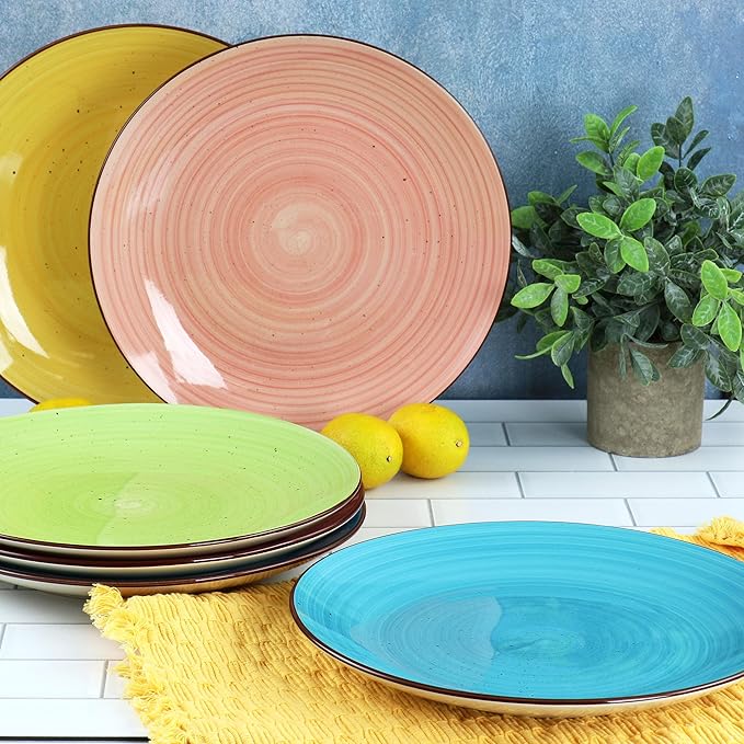 Elama Sebastian Round Stoneware Dinnerware Plate Set in Assorted Colors (6 Piece)