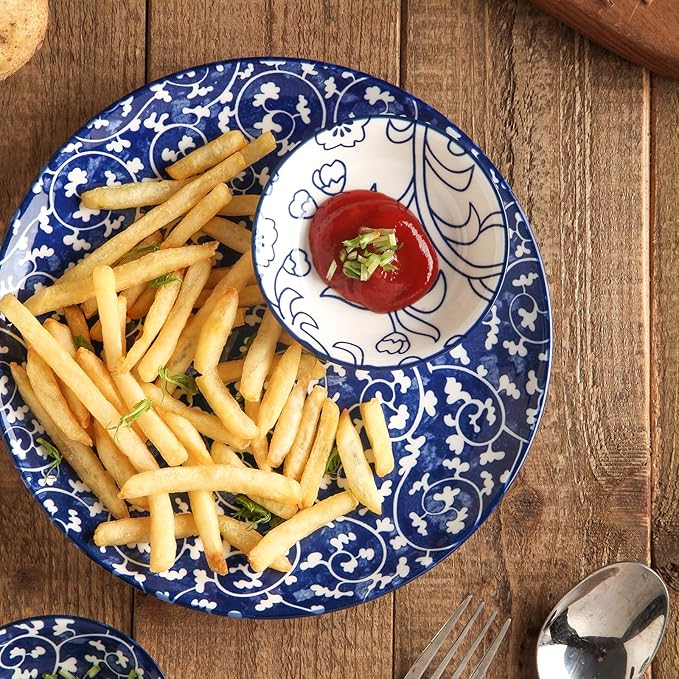 Selamica Ceramic Dipping bowls, 2.5oz Mini Bowl Soy Sauce Dish, Appetizer Side Dishes for Sushi,Sauce, Party, Pack of 6 (Vintage Blue)