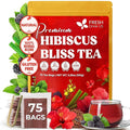 FreshDrinkUS, Hibiscus Bliss Tea | 75 Tea Bags | Herbal Tea Blend with Hibiscus Flower, Rooibos, Blackberry Leaves, Lemongrass & Lemon Balm – Naturally Caffeine-Free, Vibrant & Refreshing Tea. Vegan