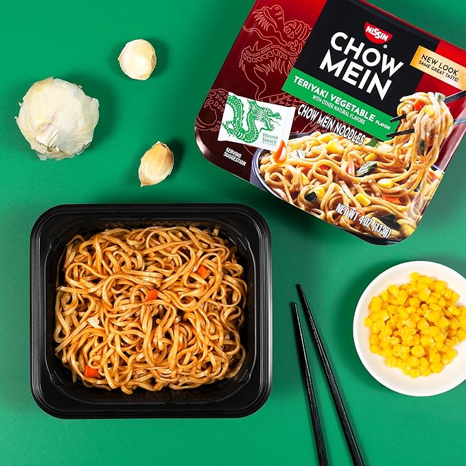 Nissin Chow Mein Noodles, Teriyaki Vegetable, 10g Protein, 4 Ounce (Pack of 8)