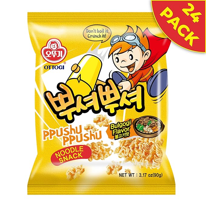 OTOKI Ppushu Ppushu Noodle Snack Bulgogi Flavor, Korean Ramen Snack, Crush to Eat, 90g, 24 Pack