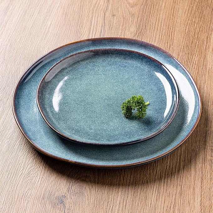 AmorArc Ceramic Plates Set of 6, 8.5 Inch Handmade Reactive Glaze Stoneware Plates set for Dessert, Salad, Appetizer,Dinner, Microwave & Dishwasher Safe, Scratch Resistant