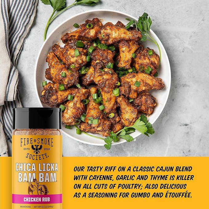 Fire & Smoke Society Chica Licka Bam Bam Chicken Seasoning | M 5.1 oz | BBQ Seasonings and Rubs for Smoking and Grilling | Chicken Wings, Turkey Rub, Poultry Seasoning