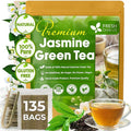FreshDrinkUS, Premium 135 Jasmine Green Tea Bags, 100% Natural & Pure from Jasmine Green Herbal Tea. Made with Natural Material Tea Bags. No Sugar, No Caffeine, No Gluten, Vegan.