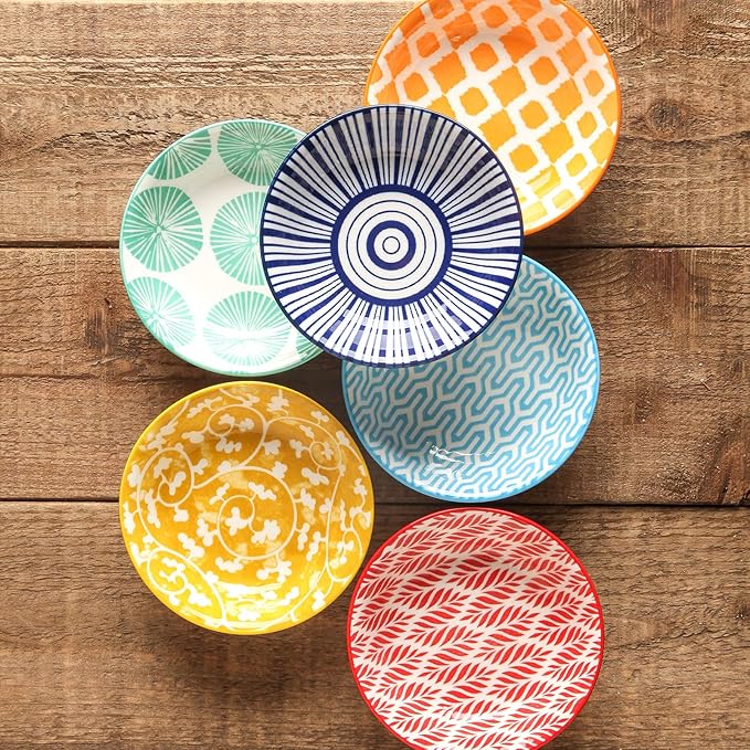 Selamica Ceramic Mini Dipping Bowls, 2.5oz Soy Sauce Dish, Appetizer Side Dishes for Sushi, Sauce, Party - Assorted Colors Pack of 6