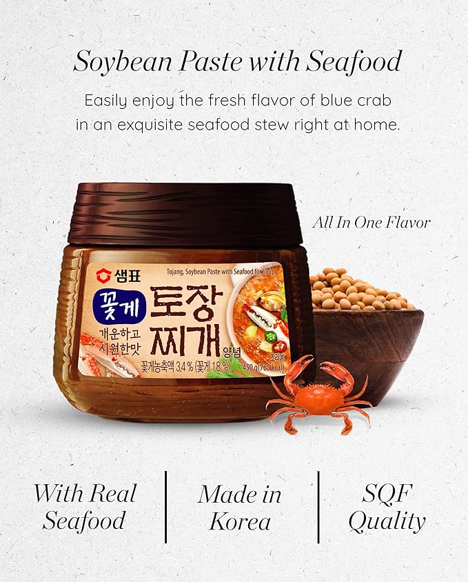 Sempio Doenjang: Traditional Korean Soybean Paste with Tojang & Seafood, Premium Deeply Savory Fermented Soup Base for Jjigae, Non-GMO (15.9oz/450g)
