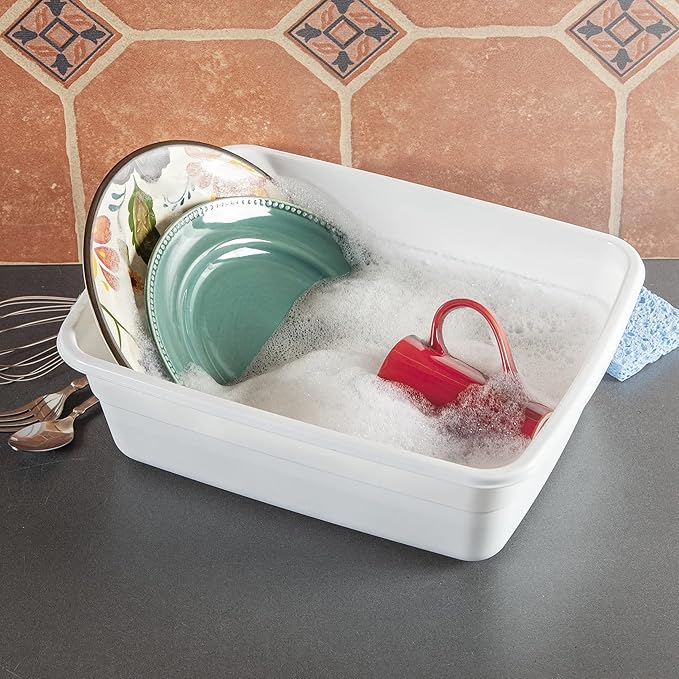 Plastic Wash Tub Dishpan Basin and Foot Bath for Soaking Feet, Laundry Hand Wash Bucket, Dish Pans for Washing and Storage Cleaning Supplies - 8 Qt - Heavy Duty - 2pack (White)